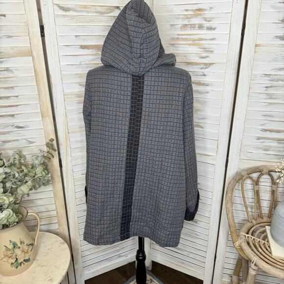 HABITAT Women's L Double Face Windowpane Relaxed Jacket Artsy Lagenlook Gray Blk - Picture 15 of 16